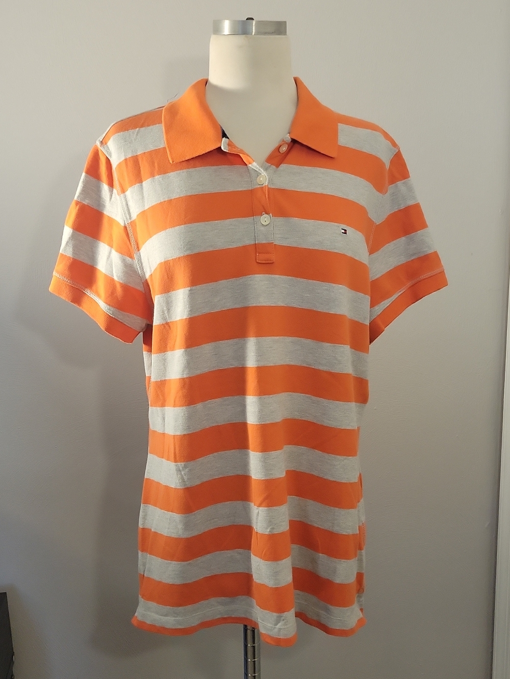 Tommy Hilfiger Orange & Light Gray Striped Polo XL